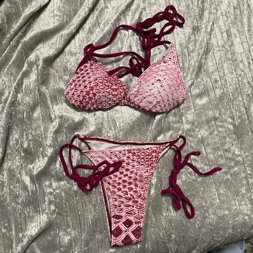 Shein Red Burgundy Snakeskin Bikini